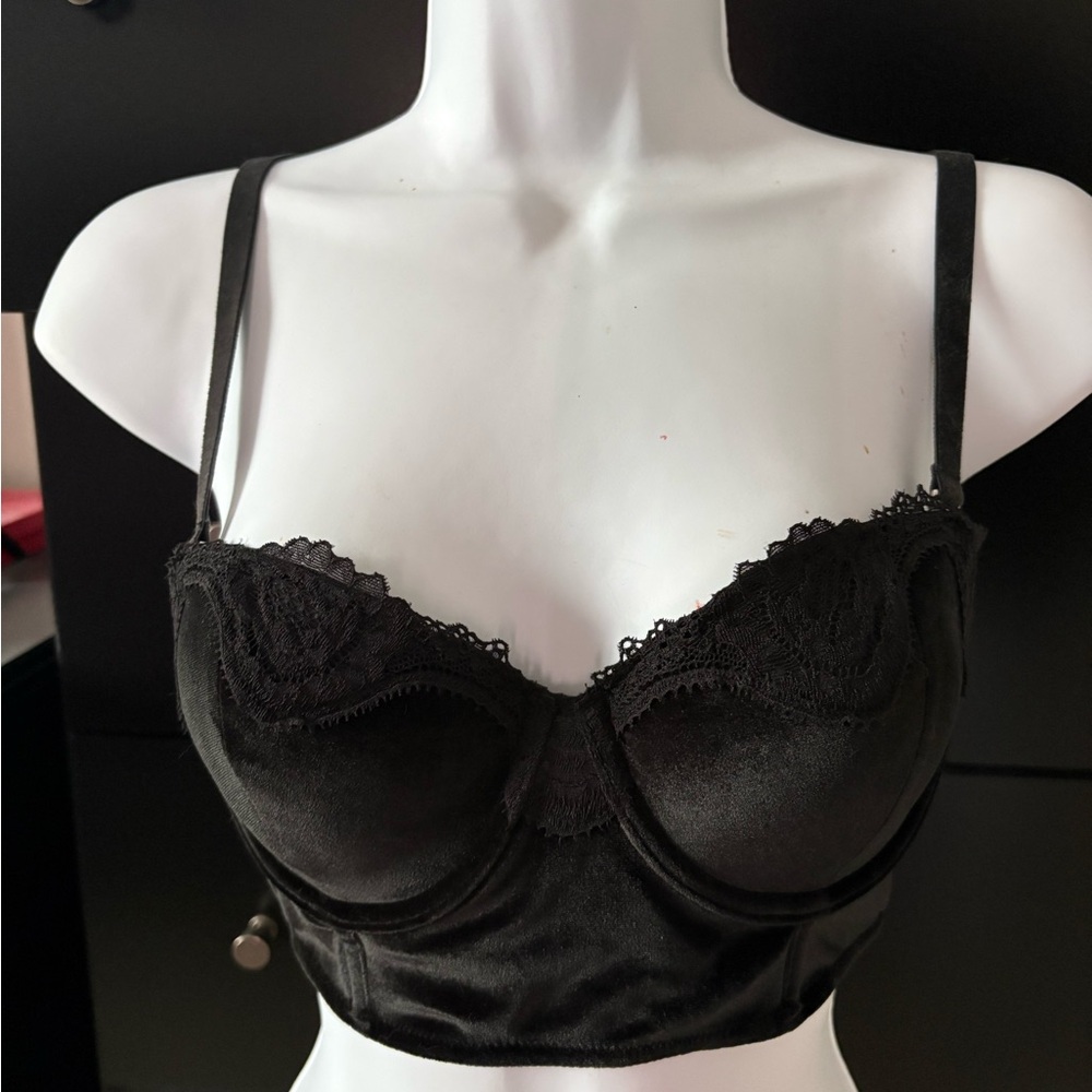 Victoria's Secret Black Velvet and Lace Longline Bra